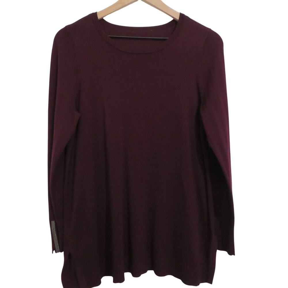 Womens Sz S Burgundy Long Sleeve Knit Sweater Beaded Hems